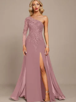 Robe mère une épaule manches longues robe de bal à paillettes robes d'invitées pour mariage