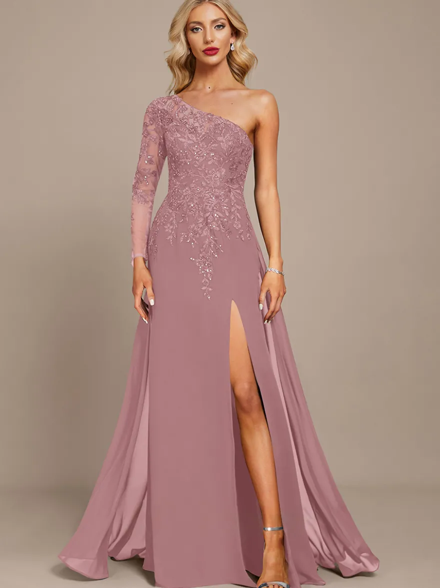 Robe mère une épaule manches longues robe de bal à paillettes robes d'invitées pour mariage