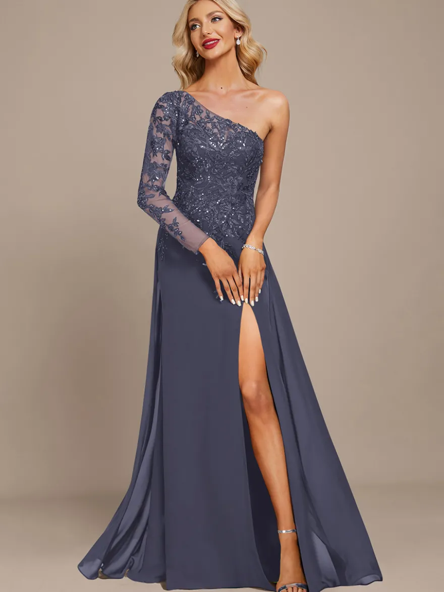 Robe mère une épaule manches longues robe de bal à paillettes robes d'invitées pour mariage