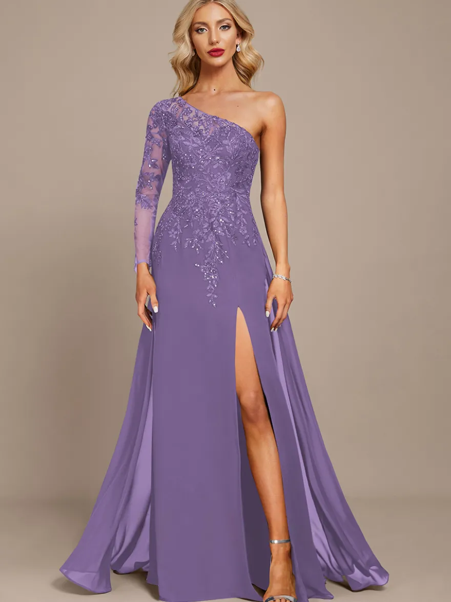 Robe mère une épaule manches longues robe de bal à paillettes robes d'invitées pour mariage