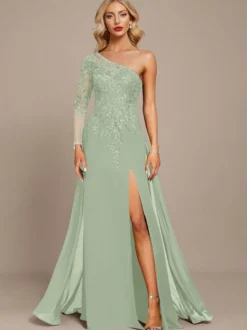 Robe mère une épaule manches longues robe de bal à paillettes robes d'invitées pour mariage