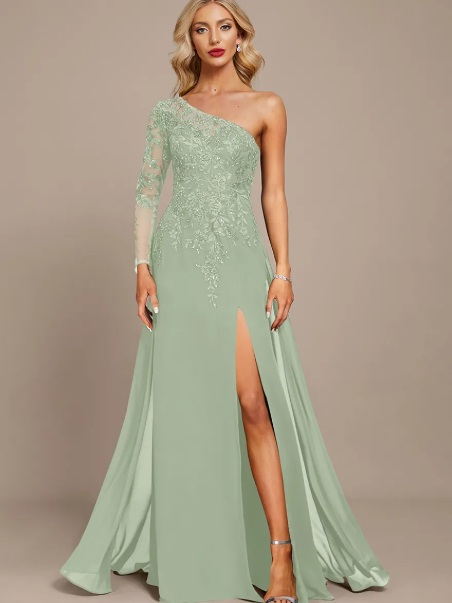 Robe mère une épaule manches longues robe de bal à paillettes robes d'invitées pour mariage