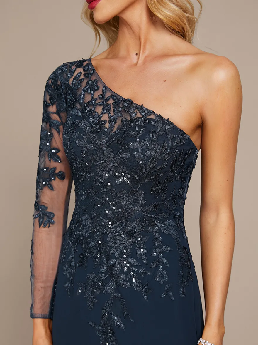 Robe mère une épaule manches longues robe de bal à paillettes robes d'invitées pour mariage