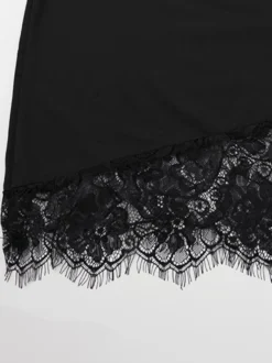 Robe nuisette à bordure en dentelle pour femme - Robe moulante mini noire sans manches style années 2000 - Tenue de soirée estivale 2026