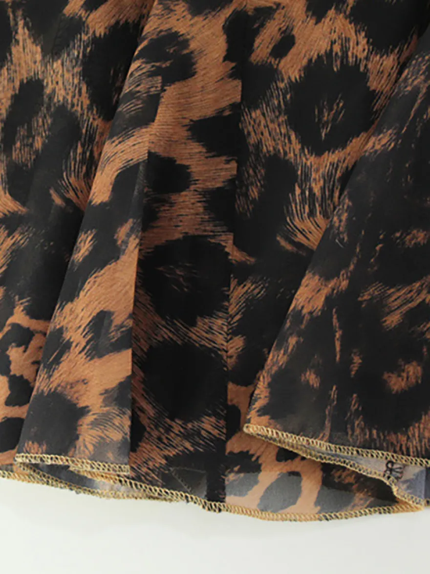 Robe nuisette courte imprimée léopard pour femme - Débardeur en dentelle marron style années 2000 coupe évasée - Idéale pour les soirées d'été en club (édition 2026)