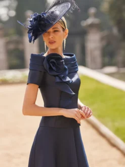 Robe pour mère de famille col bateau manches courtes deux pièces fleurs longueur cheville robes d'invitées de mariage