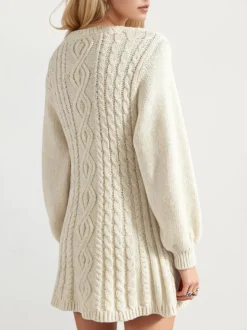 Robe pull moulante mini à manches lanternes et col rond en maille torsadée Daily Dresses