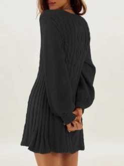 Robe pull moulante mini à manches lanternes et col rond en maille torsadée Daily Dresses
