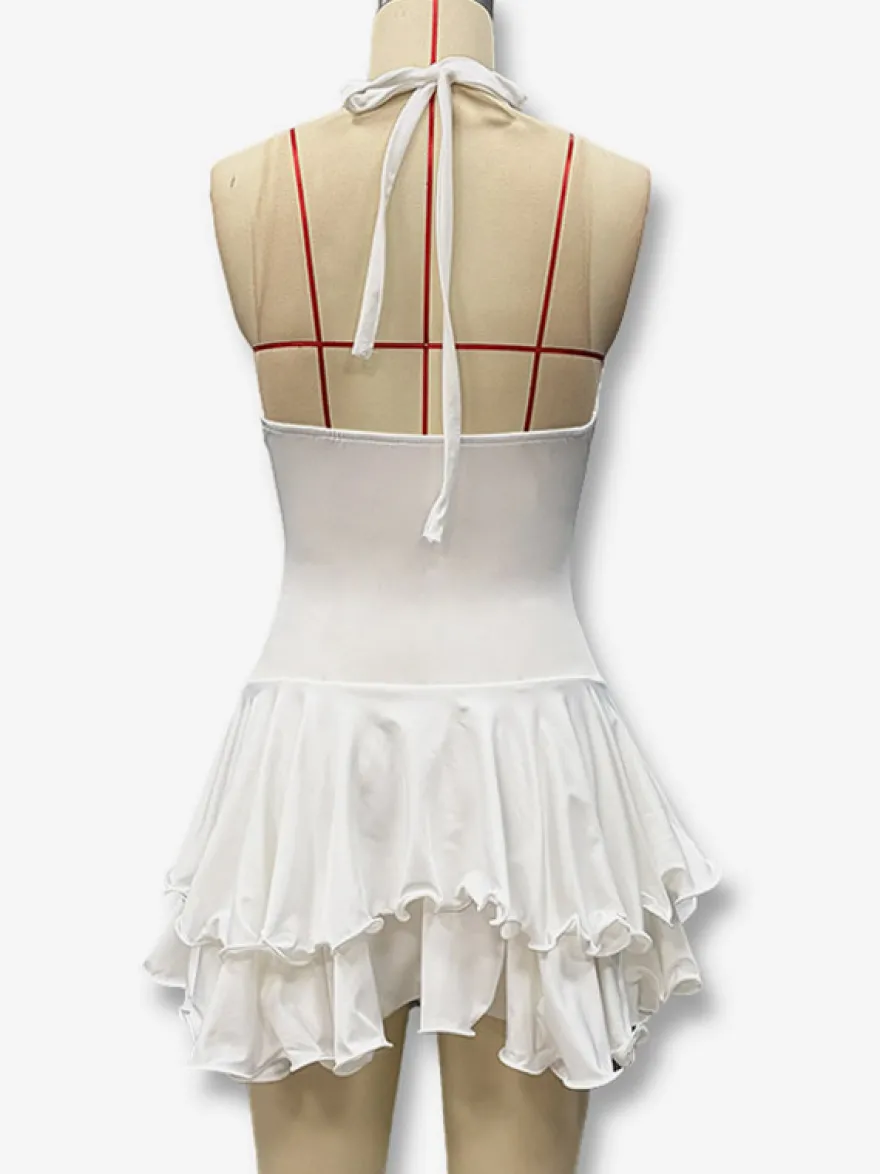 Robe rouge chic mini dos nu plissée à lacets sans manches et col en V pour une soirée en amoureux