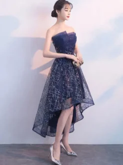 Robes de bal courtes bleu marine en dentelle paillettes Robe de Cocktail