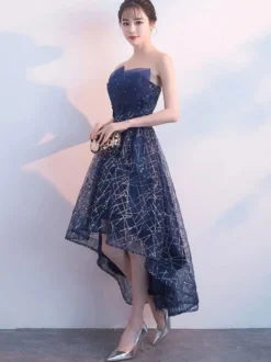 Robes de bal courtes bleu marine en dentelle paillettes Robe de Cocktail