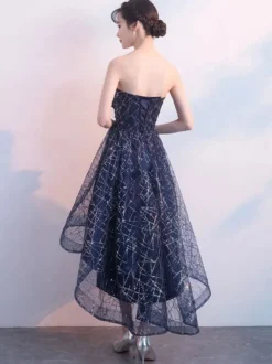 Robes de bal courtes bleu marine en dentelle paillettes Robe de Cocktail