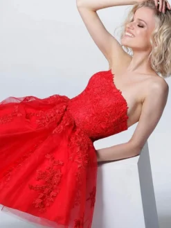 Robes de cocktail rouges Mini robe bustier en dentelle Robe de soirée sexy