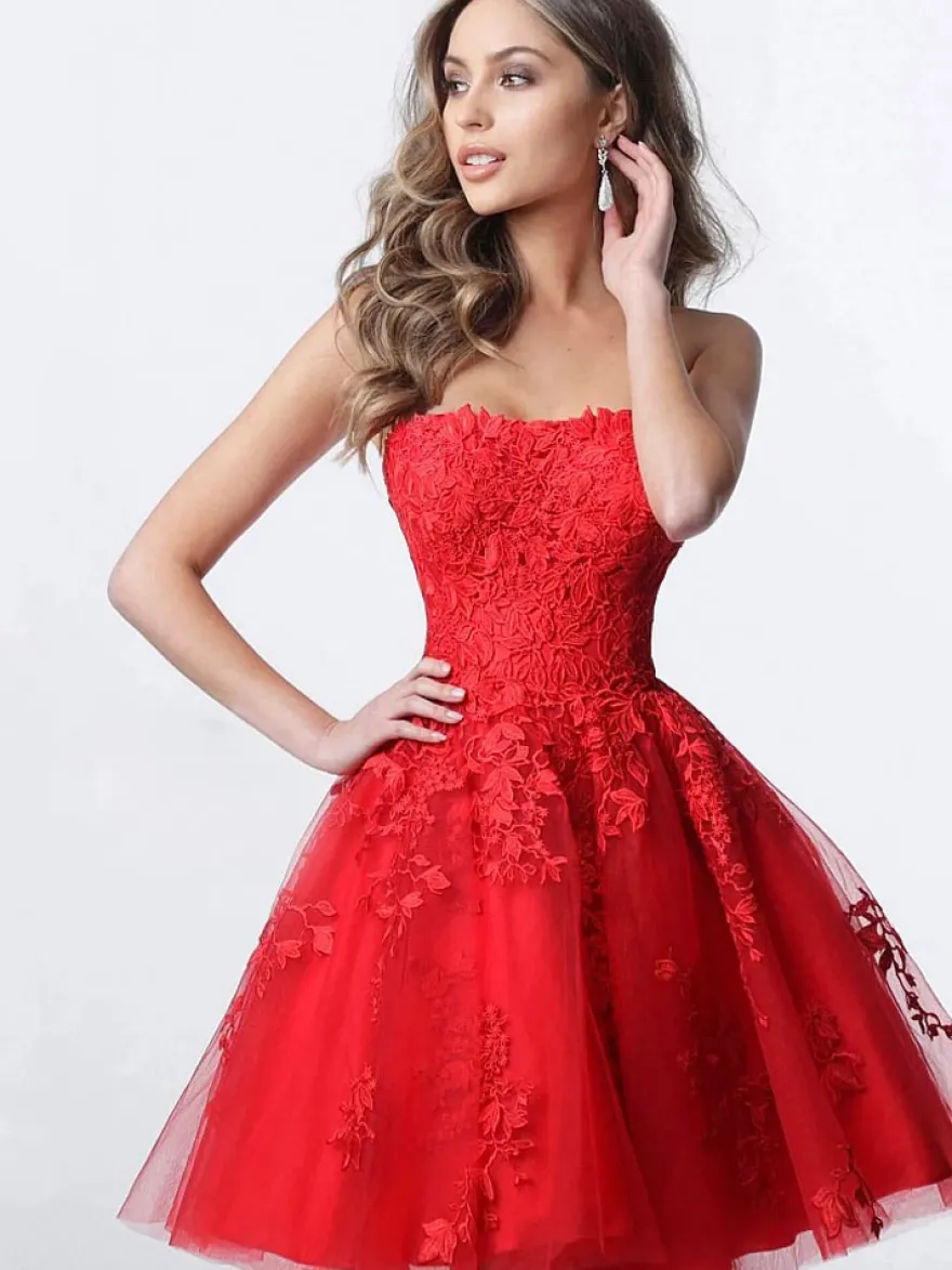 Robes de cocktail rouges Mini robe bustier en dentelle Robe de soirée sexy