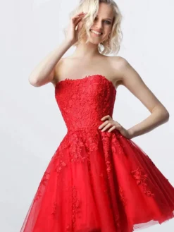 Robes de cocktail rouges Mini robe bustier en dentelle Robe de soirée sexy