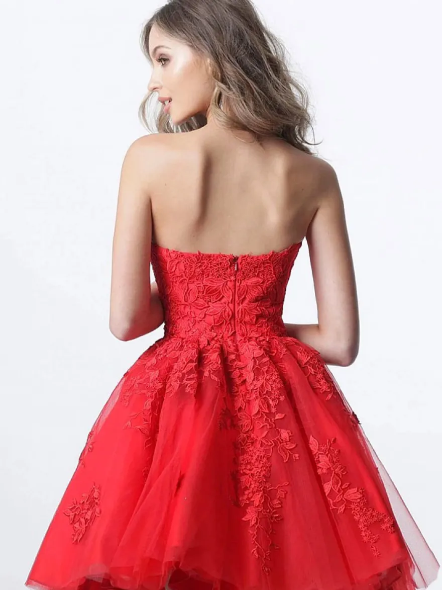 Robes de cocktail rouges Mini robe bustier en dentelle Robe de soirée sexy