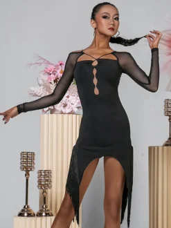 Robes de danse latine bleu ciel clair ensemble asymétrique à volants pour femmes robe élégante en Polyester vêtements de danse