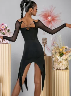 Robes de danse latine bleu ciel clair ensemble asymétrique à volants pour femmes robe élégante en Polyester vêtements de danse