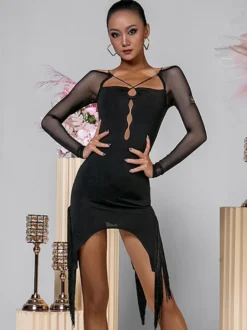 Robes de danse latine bleu ciel clair ensemble asymétrique à volants pour femmes robe élégante en Polyester vêtements de danse