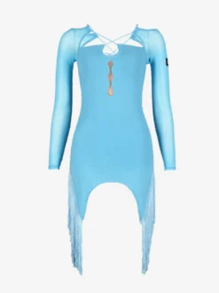 Robes de danse latine bleu ciel clair ensemble asymétrique à volants pour femmes robe élégante en Polyester vêtements de danse