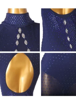 Robes de danse latine Dark Navy Sthingestones Bodyconn Sexy Sexy Polyester Robe Dancing Wear