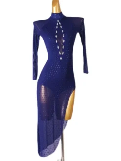 Robes de danse latine Dark Navy Sthingestones Bodyconn Sexy Sexy Polyester Robe Dancing Wear
