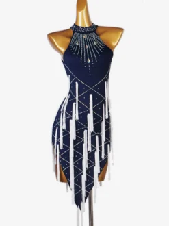 Robes de danse latine Deep Blue Women's Lycra Spandex Dress Latin Dancer Dance Wear