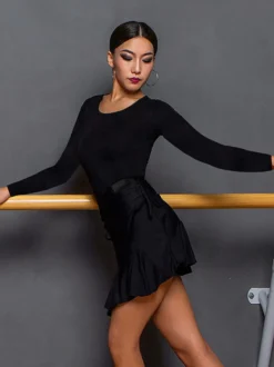 Robes de danse latine noires pour femmes haut élégant en Polyester Costume de danse