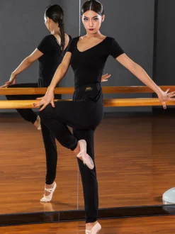 Robes de danse latine noir femmes volants dos nu élégant haut en polyester vêtements de danse