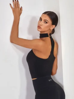 Robes de danse latine noir femmes Sexy haut en Polyester Costume de danse