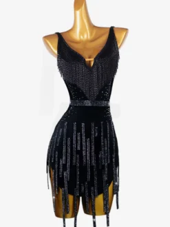 Robes de danse latine noir femmes Lycra Spandex robe Sexy frange danseuse latine Costume de danse