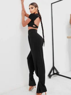 Robes de danse latine pantalons en Polyester Sexy pour fille noire Costume de danse