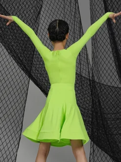 Robes de danse latine robe en Polyester fille verte Costume de danse de danseuse latine Sexy