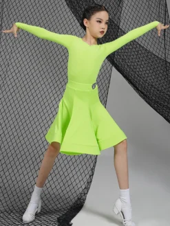 Robes de danse latine robe en Polyester fille verte Costume de danse de danseuse latine Sexy