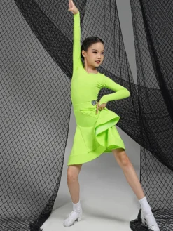 Robes de danse latine robe en Polyester fille verte Costume de danse de danseuse latine Sexy