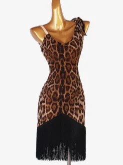 Robes de danse latine Robe léopard Lycra Spandex pour femme Vêtements de danse latine