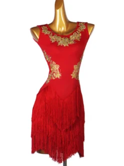 Robes de danse latine Robe Lycra Spandex pour femme rouge Costume de danse de danseuse latine