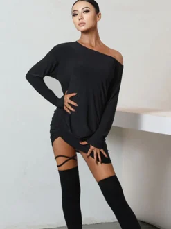Robes de danse latine Robe noire Costume de danse latine
