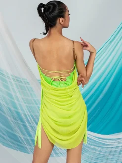 Robes de danse latine robe verte pour femmes robe Sexy en Polyester Costume de danse