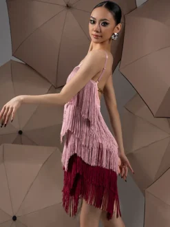 Robes de danse latine rose robe en Polyester pour femmes vêtements de danse de danseuse latine Sexy