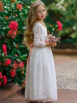 Robes de demoiselle d'honneur de mariage robes pour occasions spéciales roses manches longues nœuds
