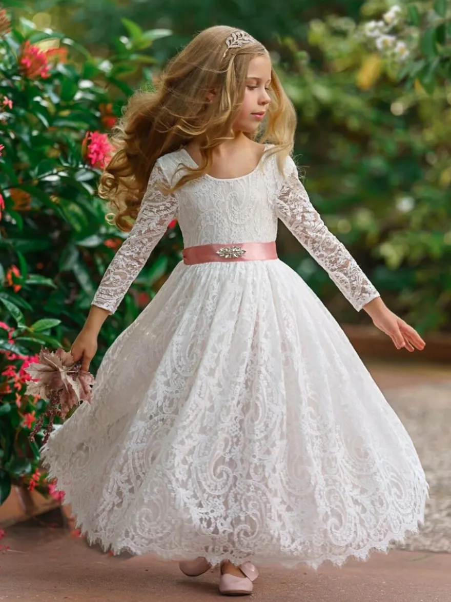 Robes de demoiselle d'honneur de mariage robes pour occasions spéciales roses manches longues nœuds