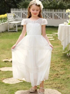 Robes de demoiselle d'honneur pour mariage jolies robes de demoiselle d'honneur pour enfants robe de soirée sociale à manches courtes en dentelle