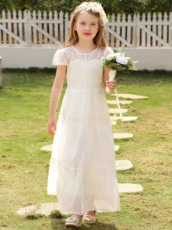 Robes de demoiselle d'honneur pour mariage jolies robes de demoiselle d'honneur pour enfants robe de soirée sociale à manches courtes en dentelle