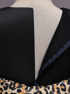Robes de demoiselle d'honneur jaunes avec train col en V sans manches imprimé léopard robes de soirée pour enfants