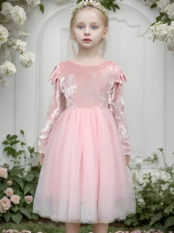 Robes de demoiselle d'honneur de mariage Robes pour occasions spéciales Rose Manches longues Volants