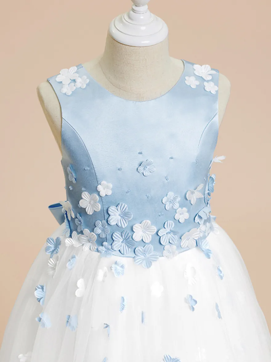 Robes de demoiselle d'honneur de mariage robes d'occasion spéciale bleu bébé nœuds sans manches