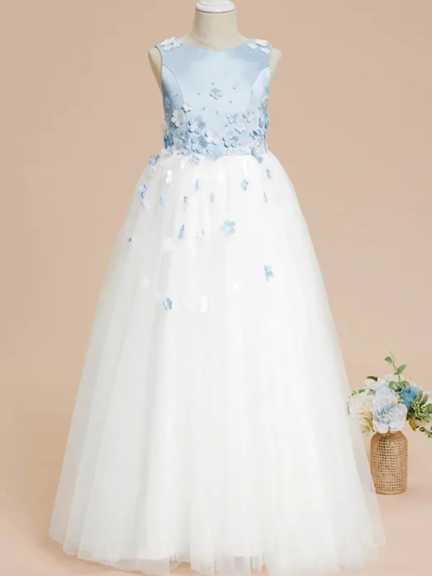 Robes de demoiselle d'honneur de mariage robes d'occasion spéciale bleu bébé nœuds sans manches