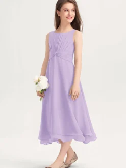 Robes de demoiselle d'honneur blanches Robes pour occasions spéciales Robes de demoiselle d'honneur violettes en mousseline de soie sans manches à col bijou