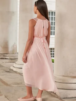 Robes de demoiselle d'honneur de mariage Robes d'occasion spéciale Rose sans manches Paillettes